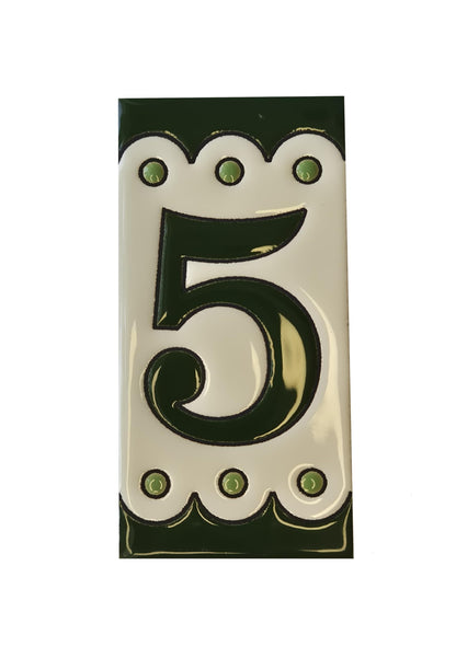 Hand-painted Soto Green Ceramic House Number Tiles 11 x 5.5 cm or 2.16 x 4.33"