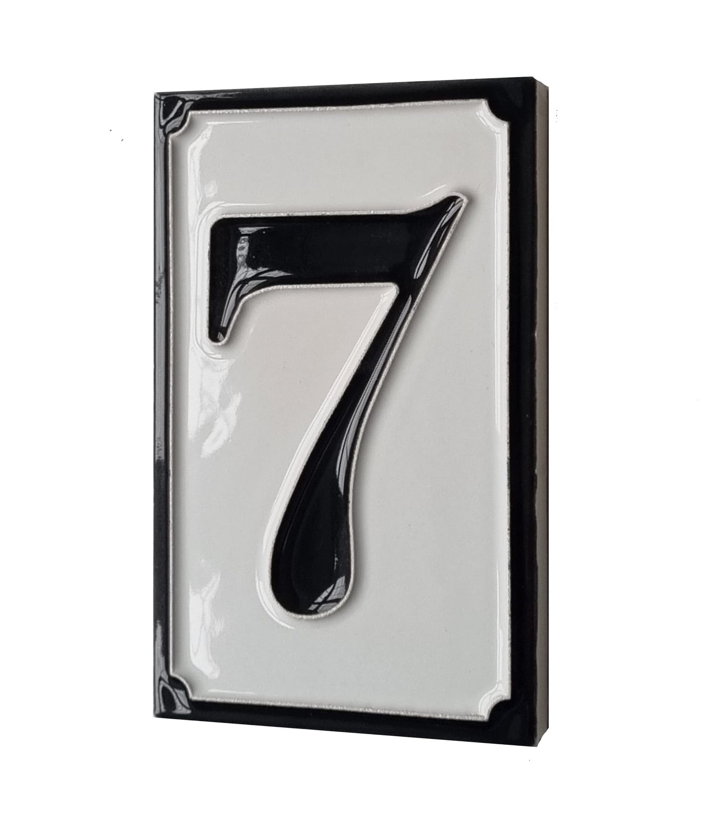 Hand-painted Italian-styled Black and White Ceramic House Number Tiles 11 x 7 cm