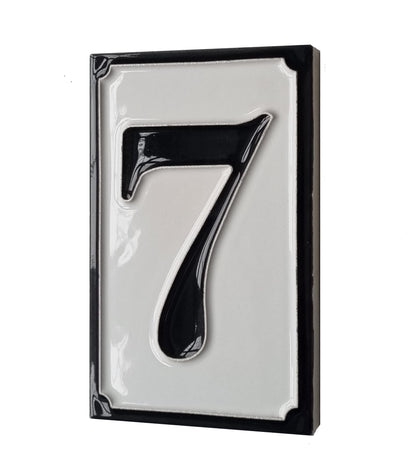 Hand-painted Italian-styled Black and White Ceramic House Number Tiles 11 x 7 cm