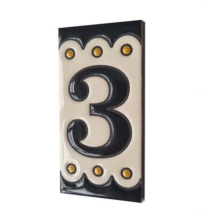 Soto M-3 Spanish Hand-painted Ceramic 11 x 5.5 cm or 2.16 x 4.33" Number Tiles