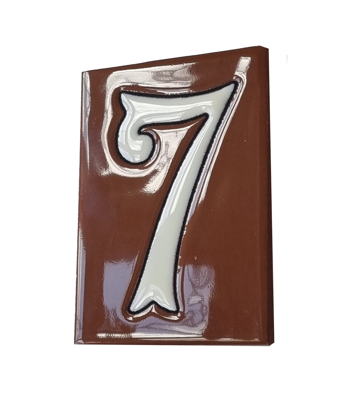 Hand-Painted Cerami House Number Tiles 10 x 7.5cm Costa Brown & White Design