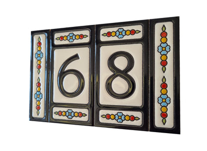 Hand-painted Atalaya M-5 Black Ceramic 11 x 5.5 cm or 2.165 x 4.331 inch House Number Tiles