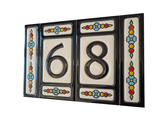 Hand-painted Atalaya M-5 Black Ceramic 11 x 5.5 cm or 2.165 x 4.331 inch House Number Tiles