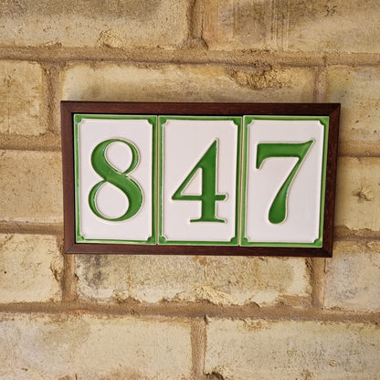 House Numbers Hand-painted Italian Ceramic Numbers Tiles Simple Green Design, Tile Size: 11cm x 7cm