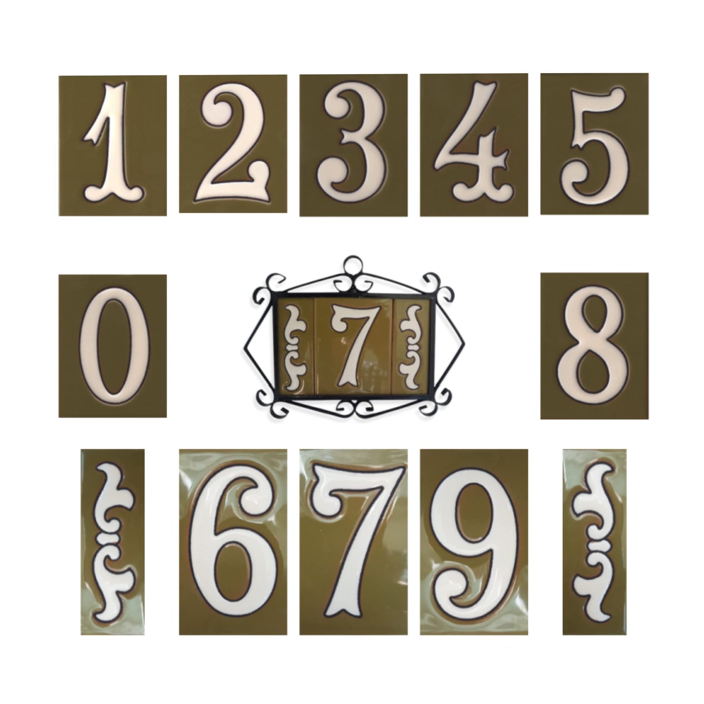 Hand-painted Costa Green Ceramic House Number Tiles 10 x 7.5cm
