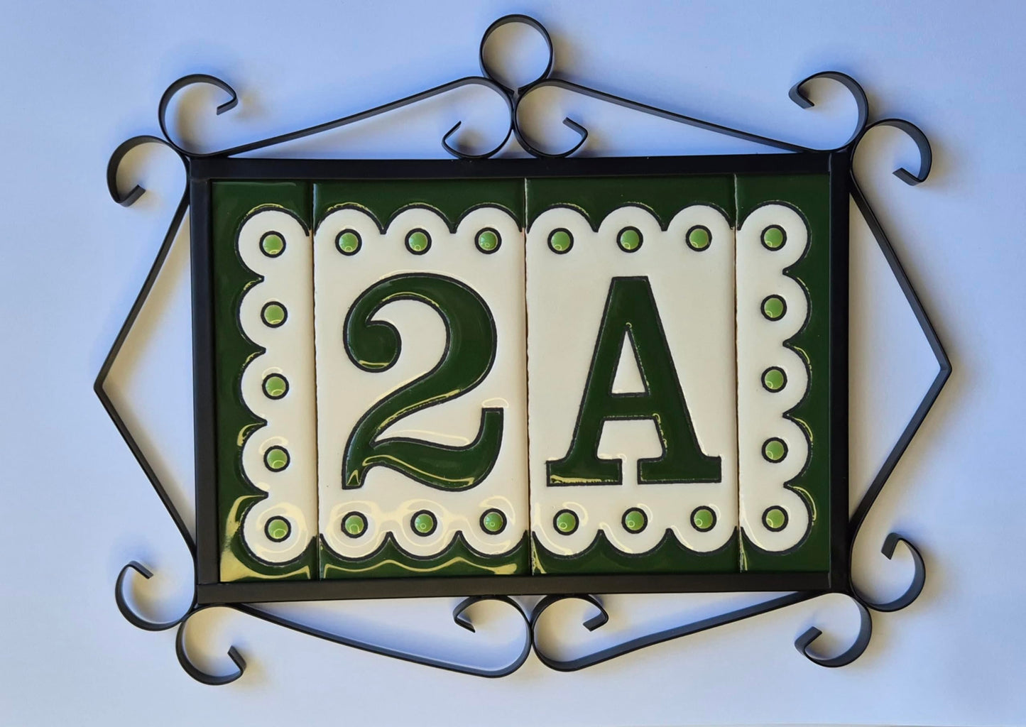 Hand-painted Soto Green Ceramic House Number Tiles 11 x 5.5 cm or 2.16 x 4.33"