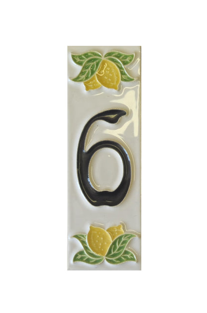 Italian hand-painted lemon ceramic house number tiles with black fonts 10 x 3.3 cm