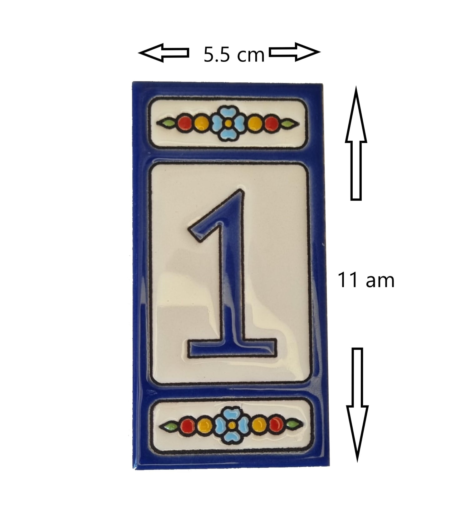 Atalaya m-7 Blue Hand-Painted Ceramic House Number Tiles 11 x 5.5cm