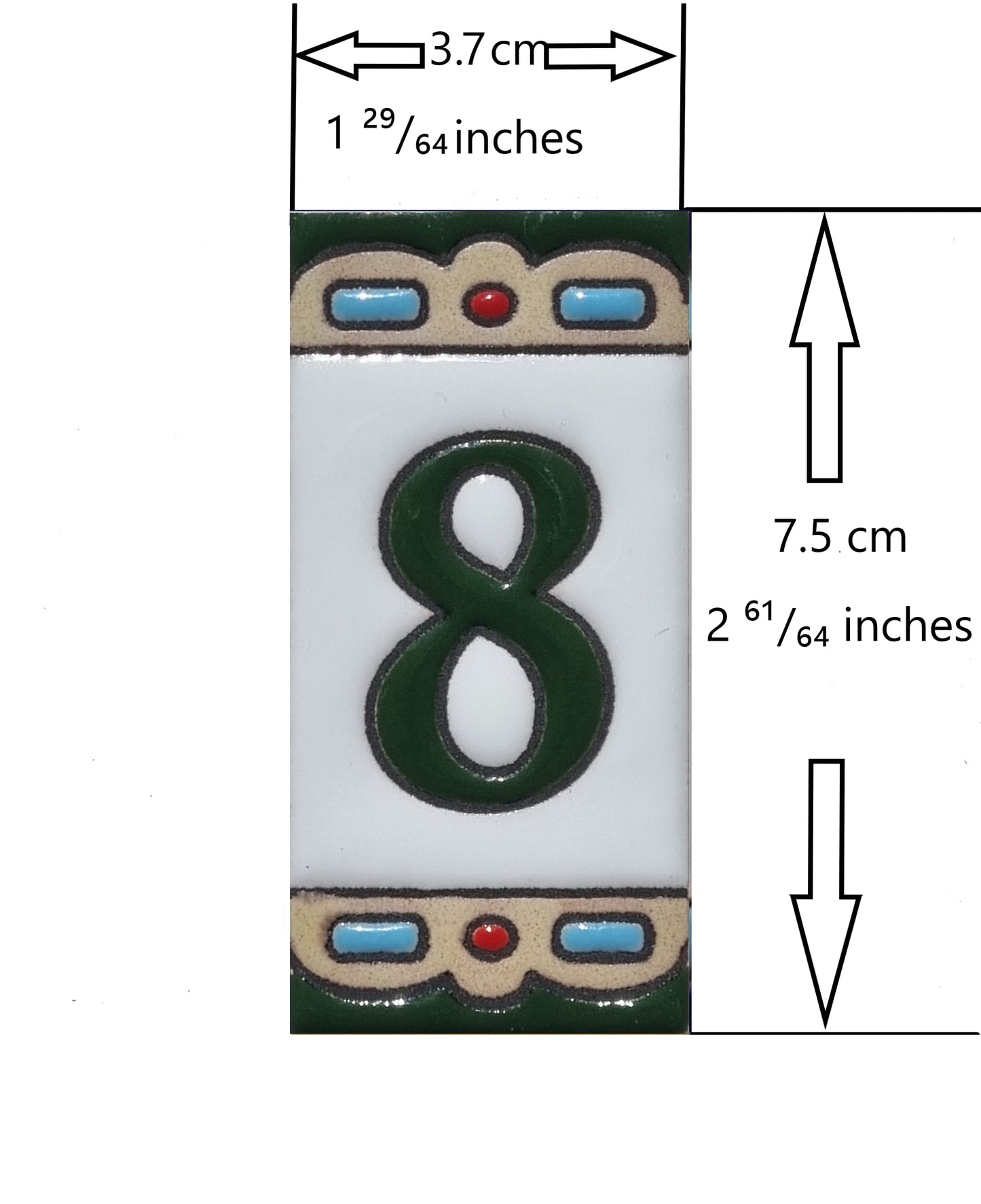 Hand-painted Mini-Green Ceramic House Number Tiles 7.5 x 3.7 cm