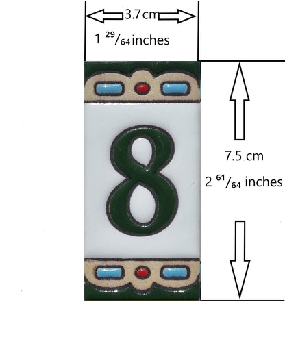 Hand-painted Mini-Green Ceramic House Number Tiles 7.5 x 3.7 cm