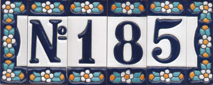 Ceramic House Tile Numbers & Letters, Blue Floral Design, 7.5cm x 3.5cm, 2 to 10 Frames