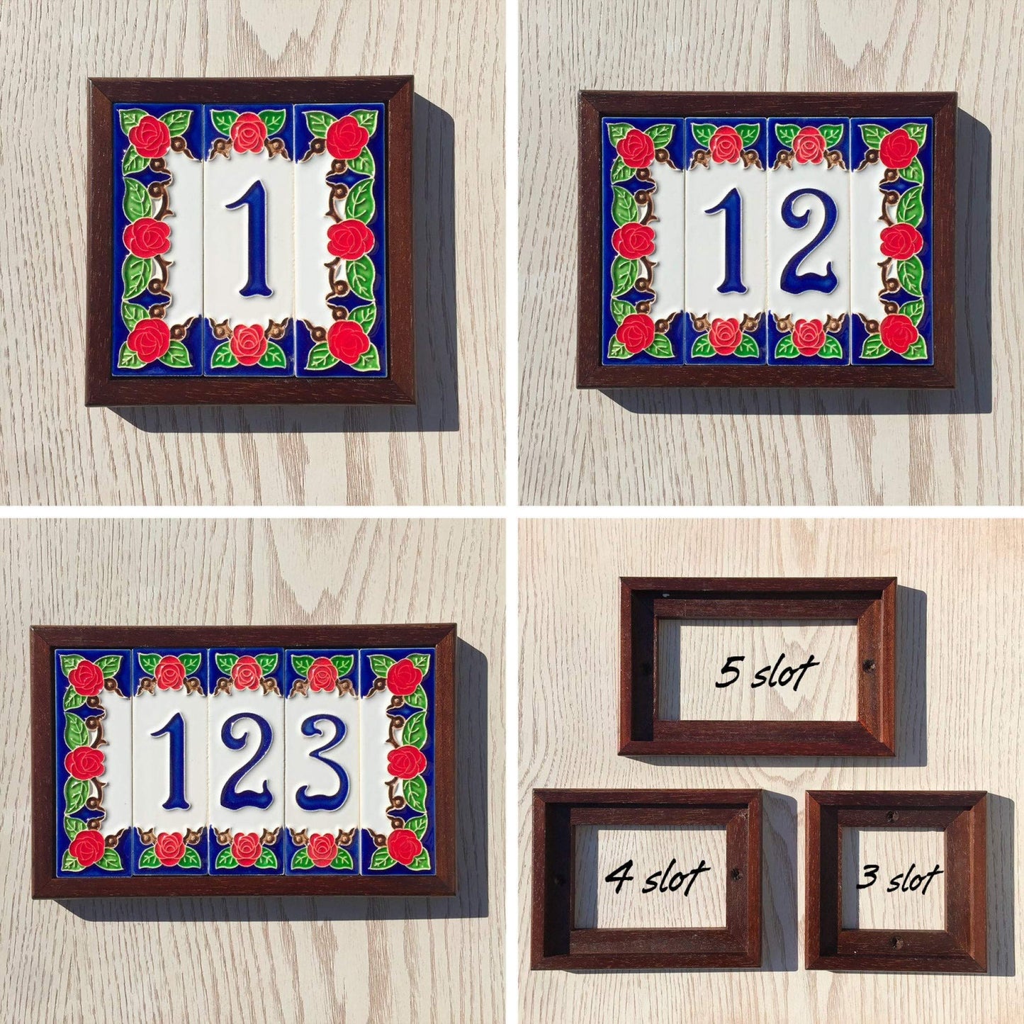 Handmade Italian Red Rose Ceramic House Number Tiles 10 x 3.3 cm
