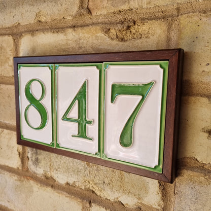 House Numbers Hand-painted Italian Ceramic Numbers Tiles Simple Green Design, Tile Size: 11cm x 7cm