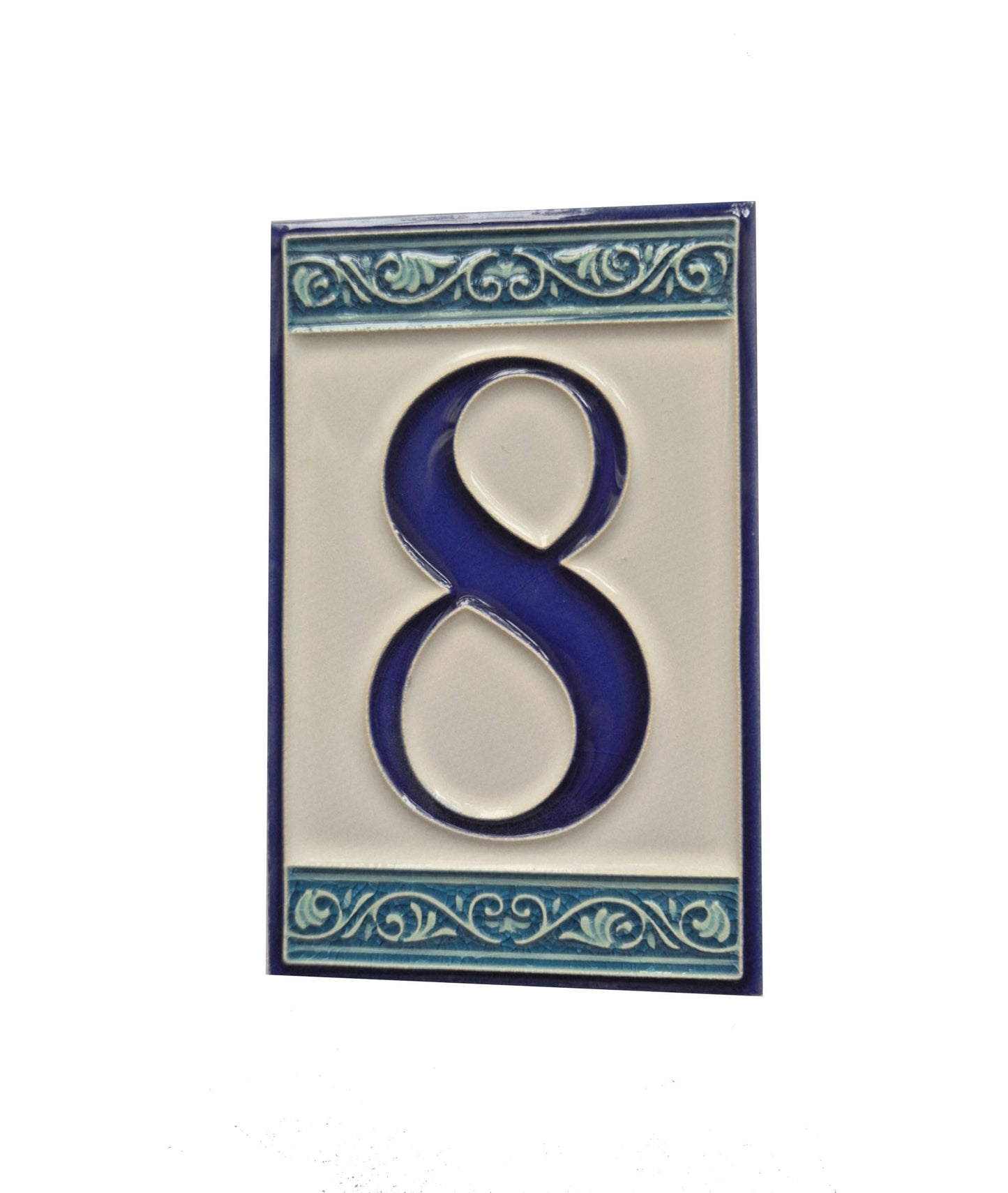 Hand-painted Italian Greek-styled house number tiles 11 x 7cm
