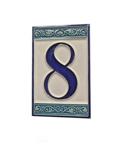 Hand-painted Italian Greek-styled house number tiles 11 x 7cm