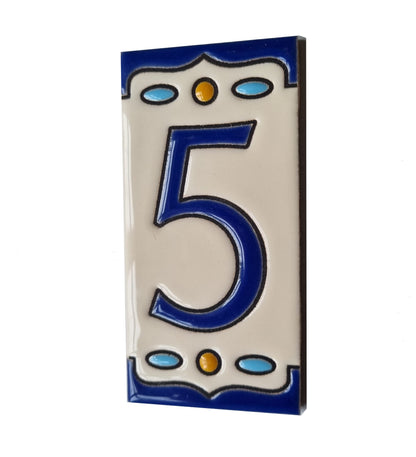 Nazari M-5 Spanish Hand-painted Ceramic House Number Tiles 11 x 5.5 cm