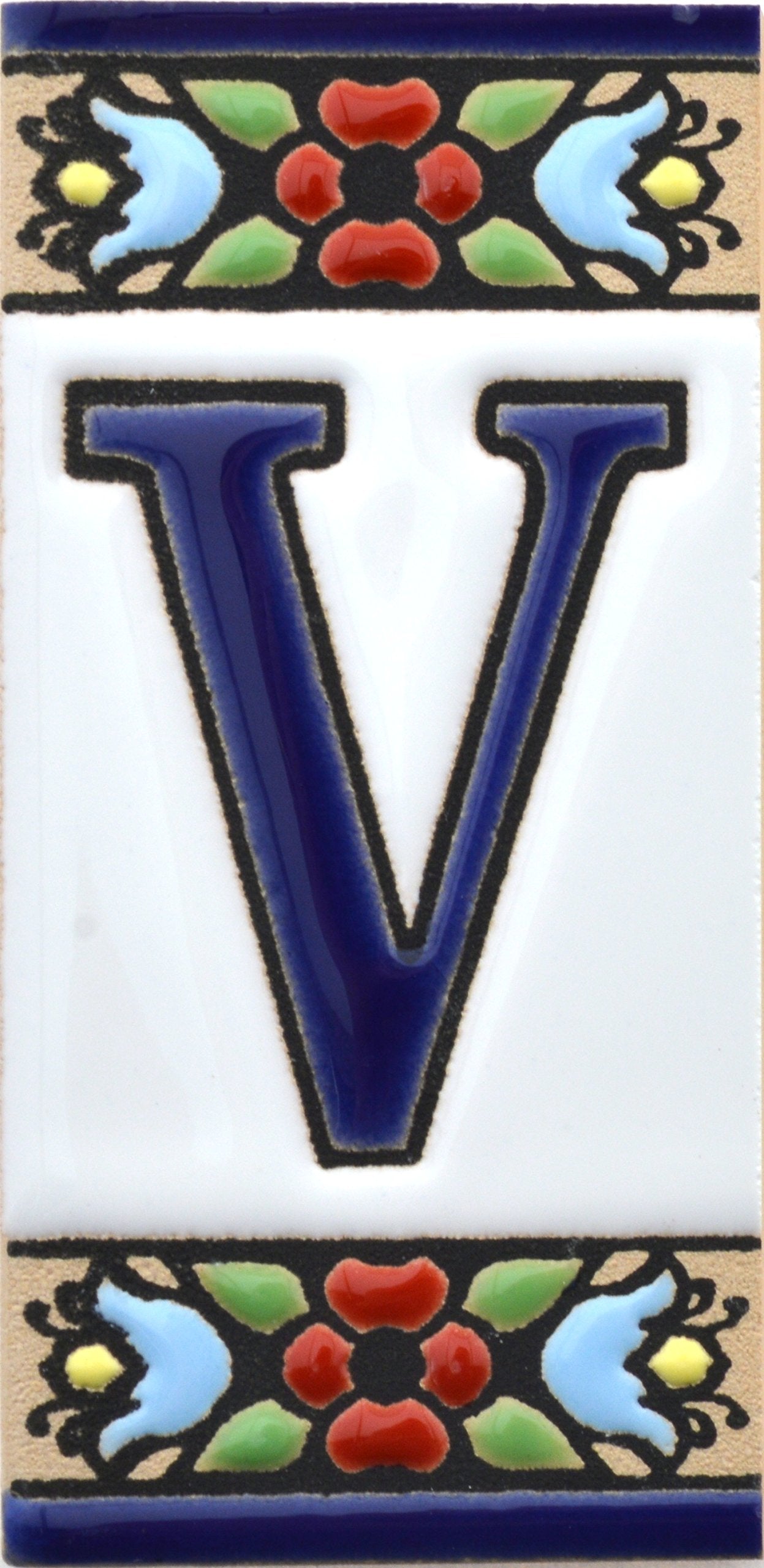 Hand-painted floral house number & letter tiles 2,87" x 1,38" 7.5 x 3.5 cm