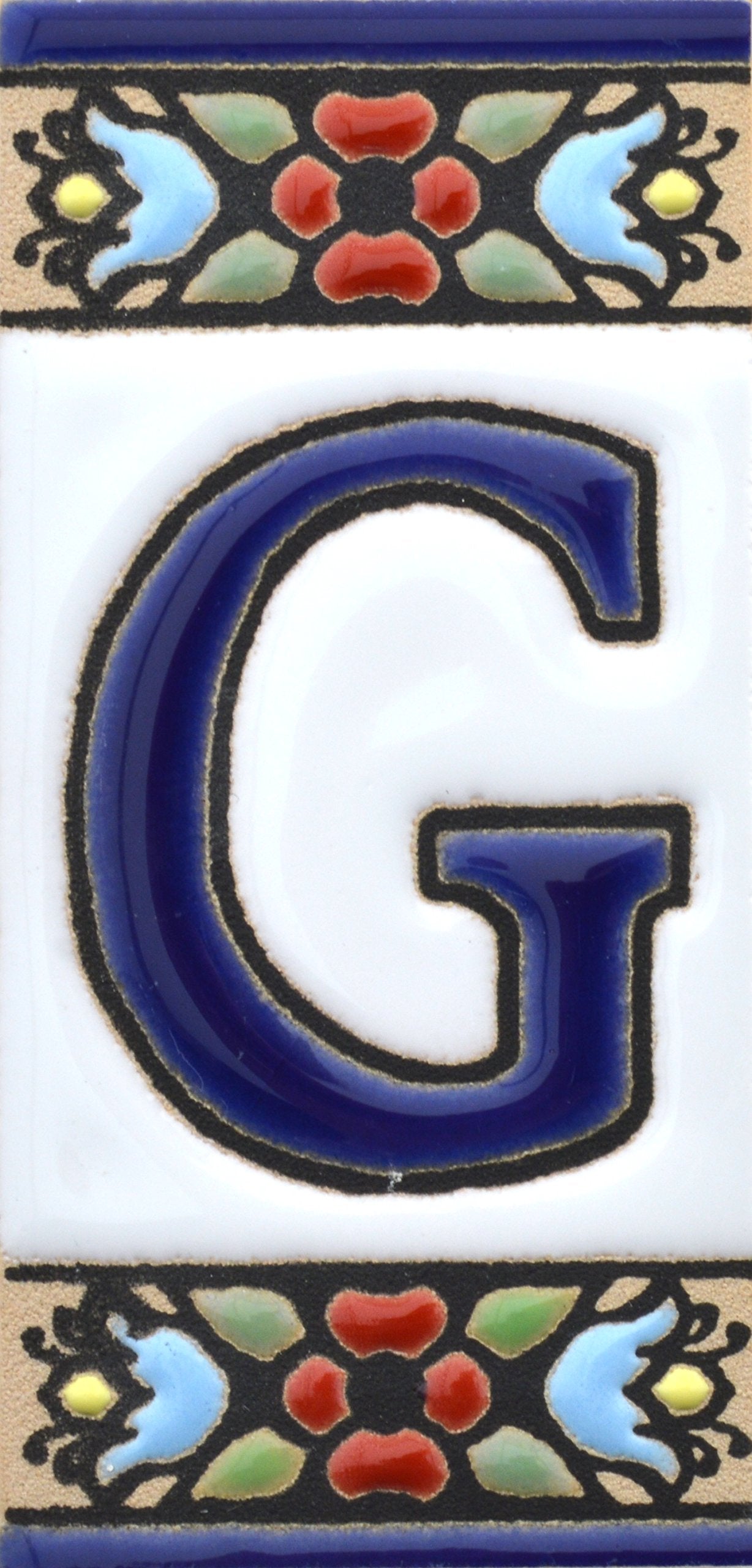 Hand-painted floral house number & letter tiles 2,87" x 1,38" 7.5 x 3.5 cm