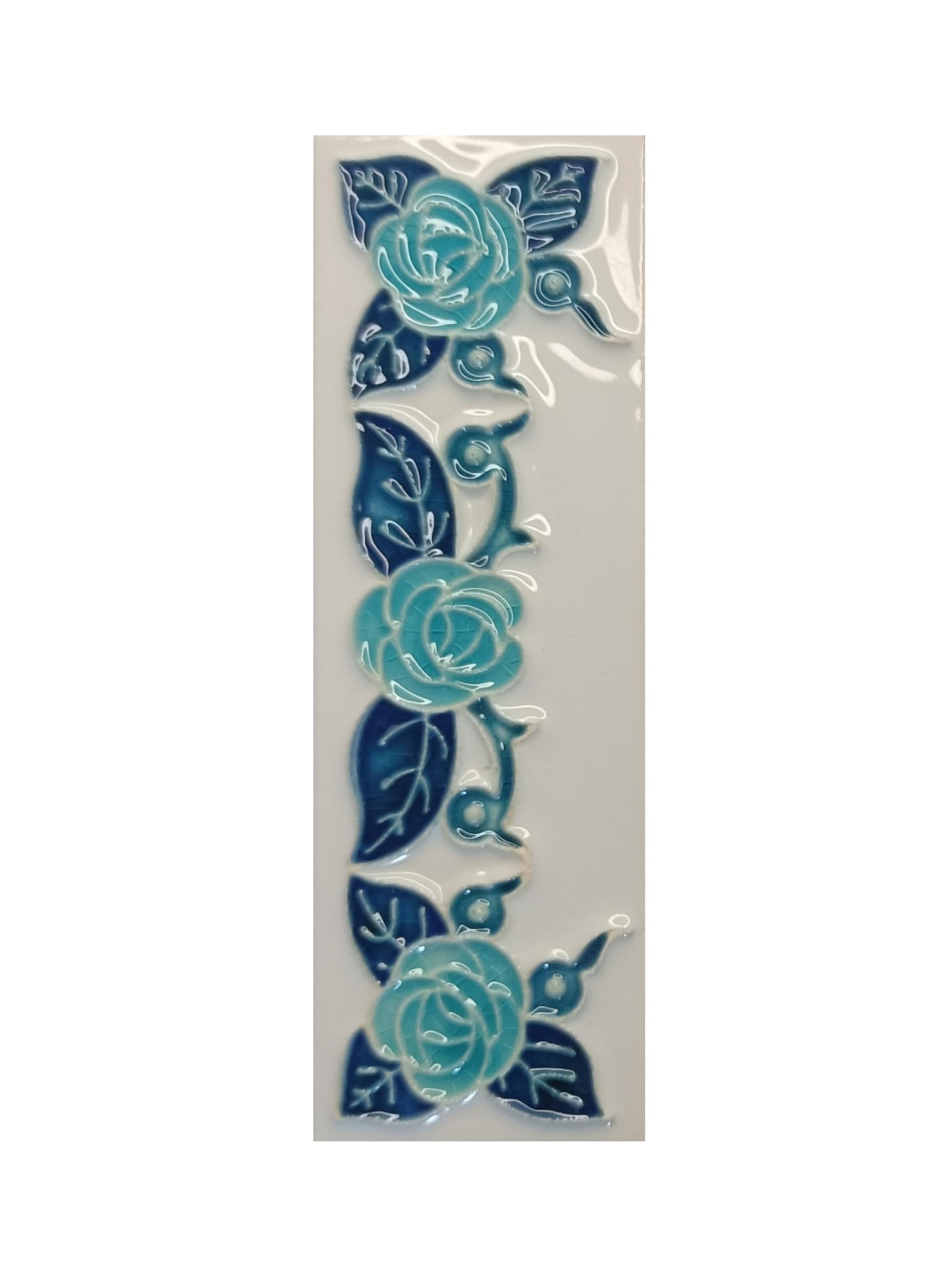 Italian hand-painted blue rose ceramic house number tiles 15 x 4.8cm