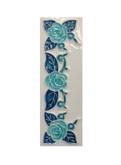 Italian hand-painted blue rose ceramic house number tiles 15 x 4.8cm