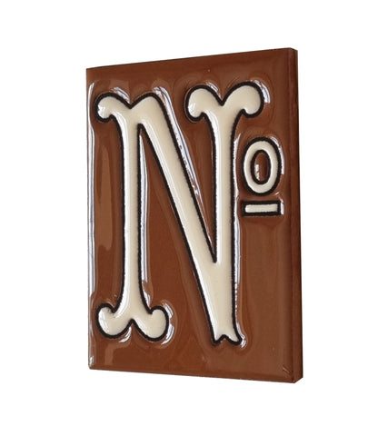 Hand-Painted Cerami House Number Tiles 10 x 7.5cm Costa Brown & White Design