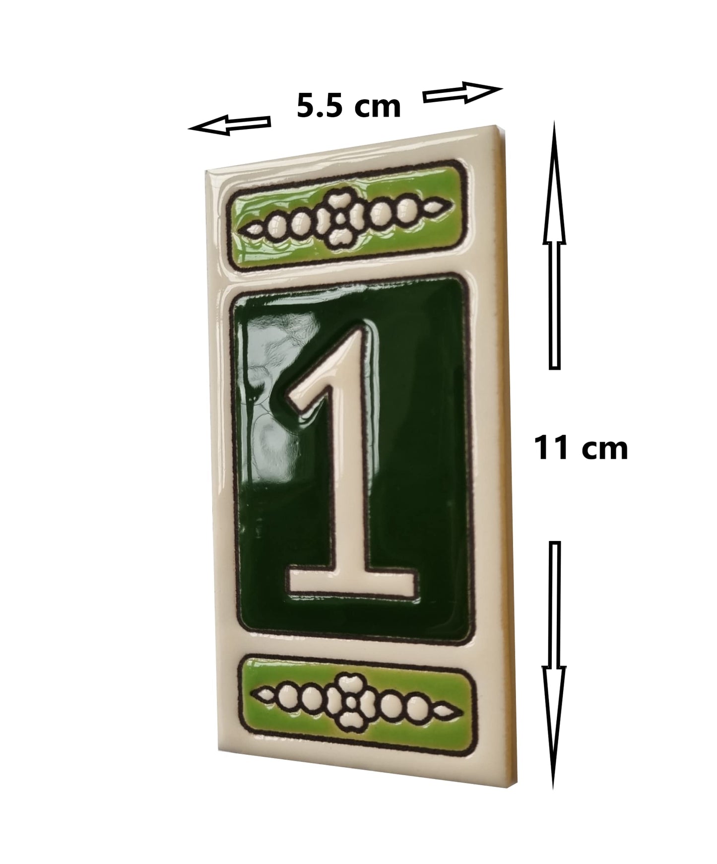 Atalaya Green Hand-Painted Ceramic House Number Tiles 11 x 5.5cm