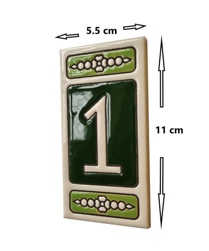 Atalaya Green Hand-Painted Ceramic House Number Tiles 11 x 5.5cm
