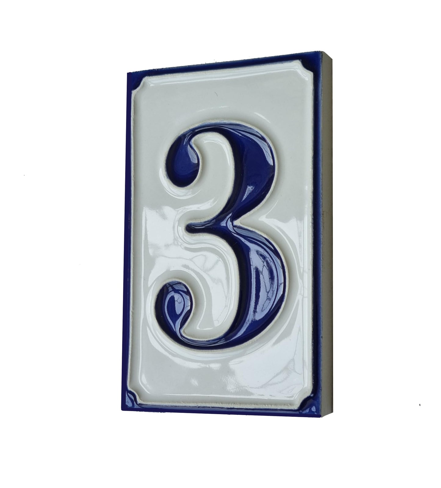 Hand-painted Italian-styled Blue and White Ceramic Custom House Address Numbers Tiles 11 x7 cm