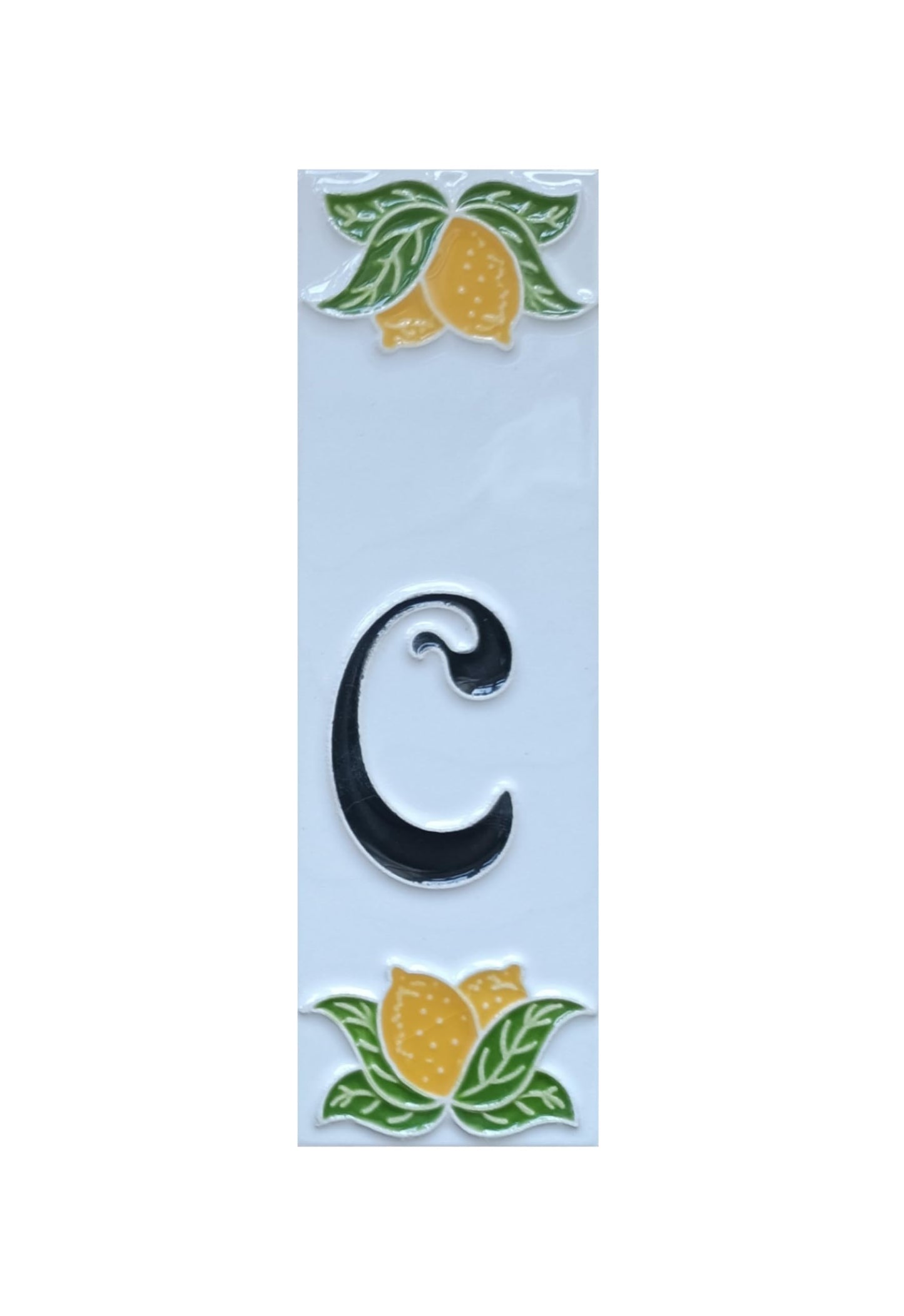 Italian hand-painted lemon ceramic house number tiles with black fonts 10 x 3.3 cm