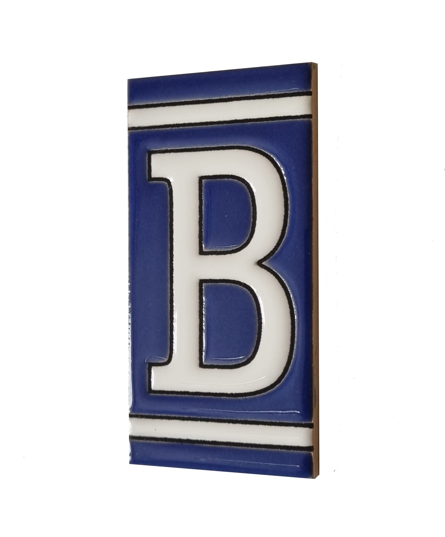 French Classic blue hand-painted ceramic number and letter tiles 11 x 5.5 cm