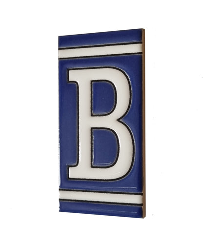 French Classic blue hand-painted ceramic number and letter tiles 11 x 5.5 cm