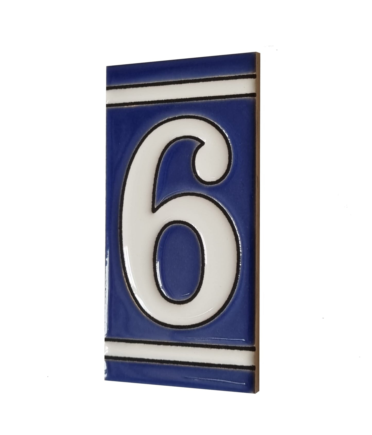 French Classic blue hand-painted ceramic number and letter tiles 11 x 5.5 cm