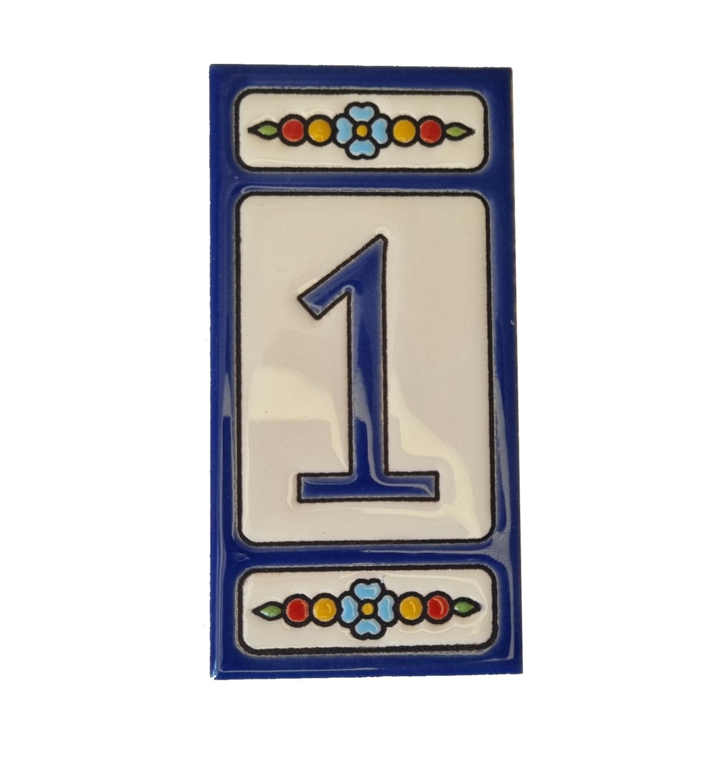 Atalaya m-7 Blue Hand-Painted Ceramic House Number Tiles 11 x 5.5cm