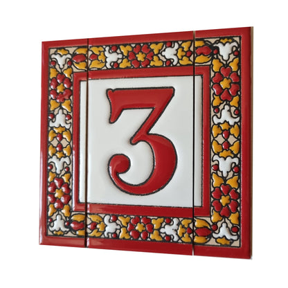 Spanish Floral Roja Ceramic House Number Tiles 11 x 5.5 cm