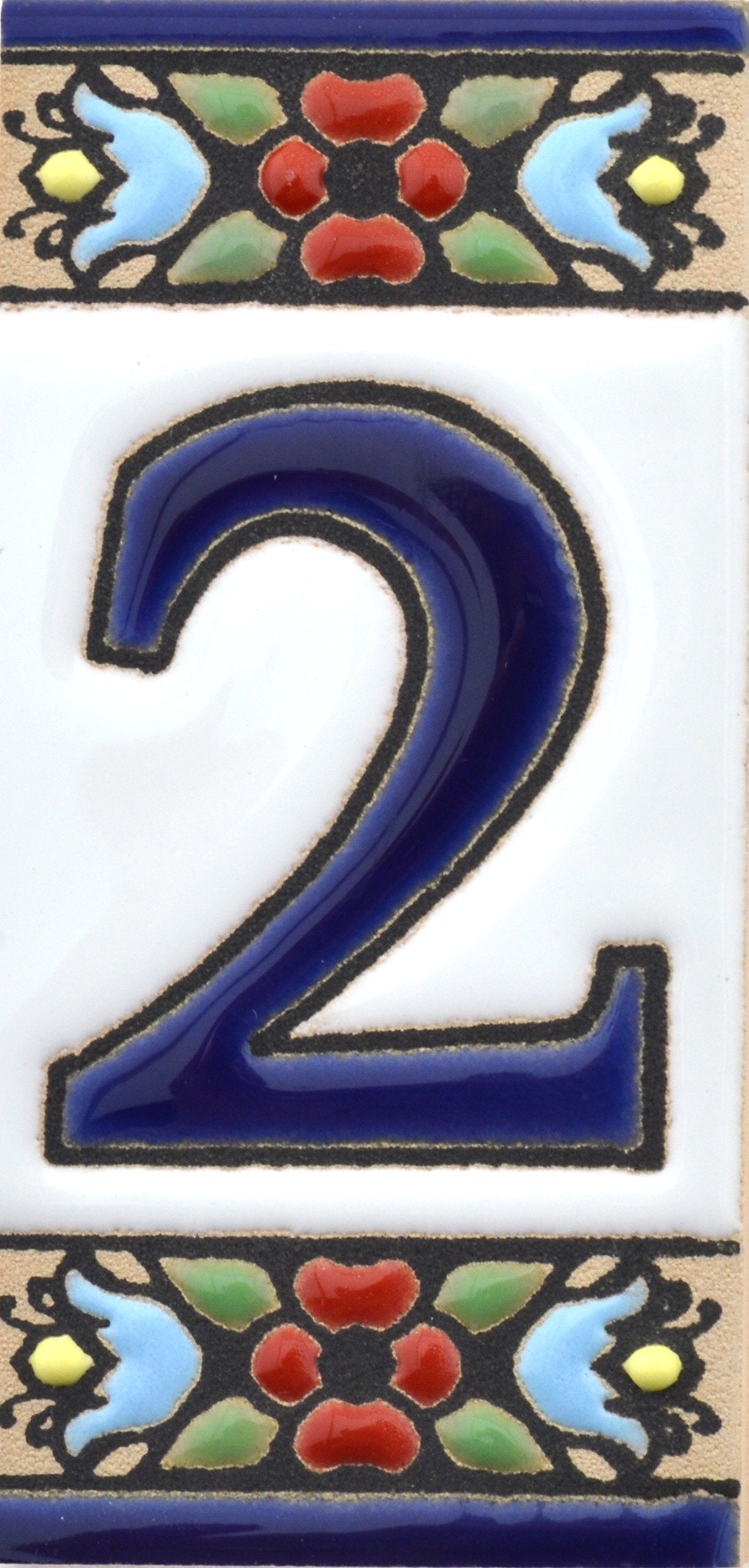 Hand-painted floral house number & letter tiles 2,87" x 1,38" 7.5 x 3.5 cm