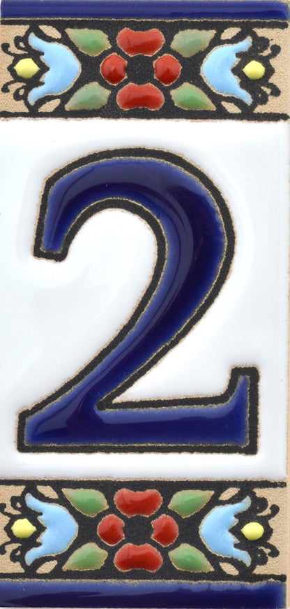 Hand-painted floral house number & letter tiles 2,87" x 1,38" 7.5 x 3.5 cm