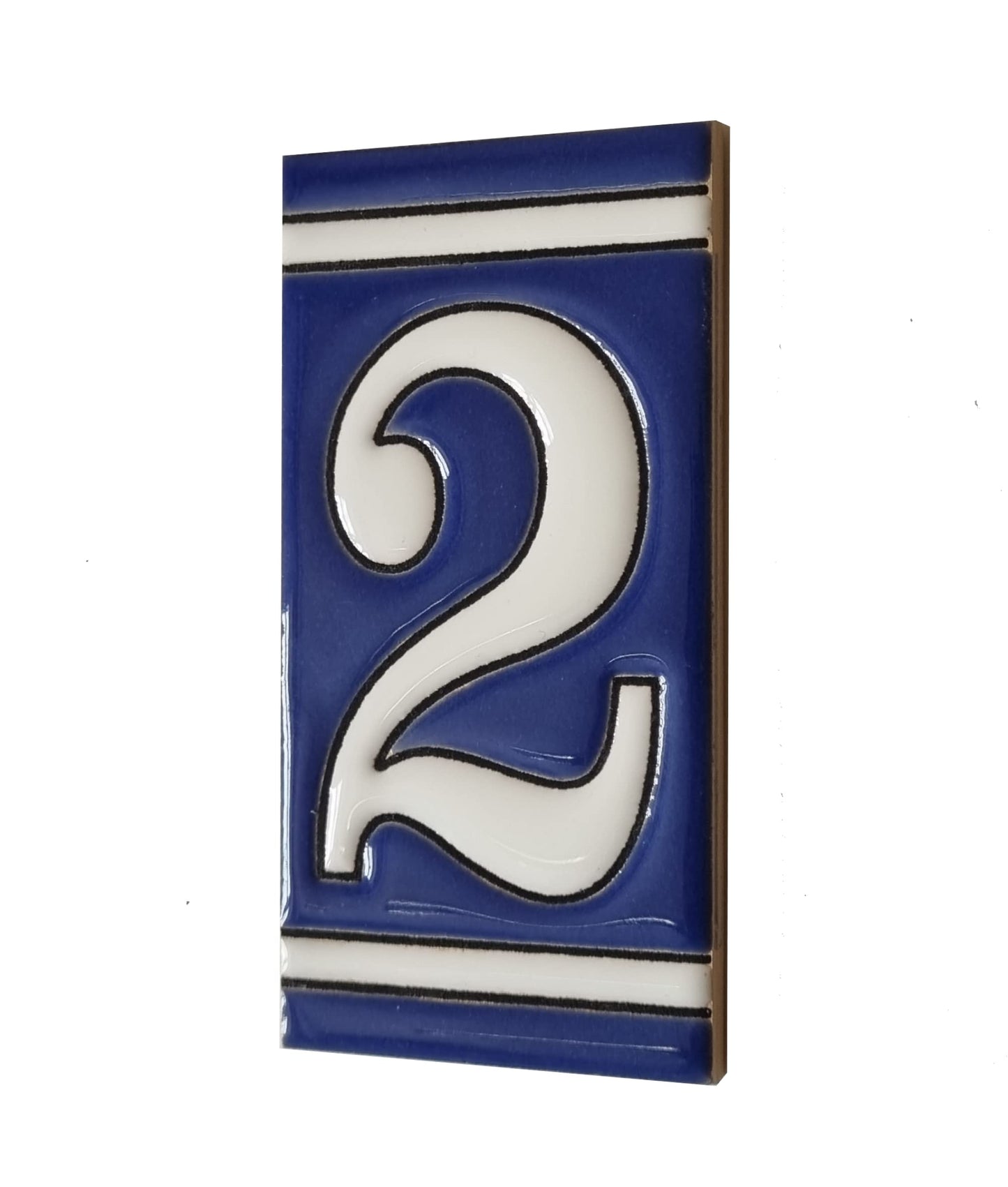 French Classic blue hand-painted ceramic number and letter tiles 11 x 5.5 cm