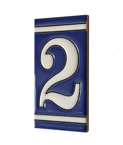 French Classic blue hand-painted ceramic number and letter tiles 11 x 5.5 cm