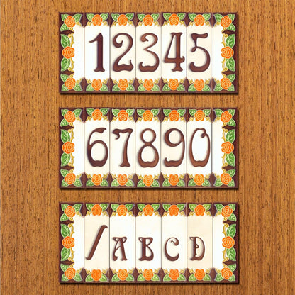 Italian Orange Rose Hand-painted Ceramic House Number Tiles 15 x 4.8cm