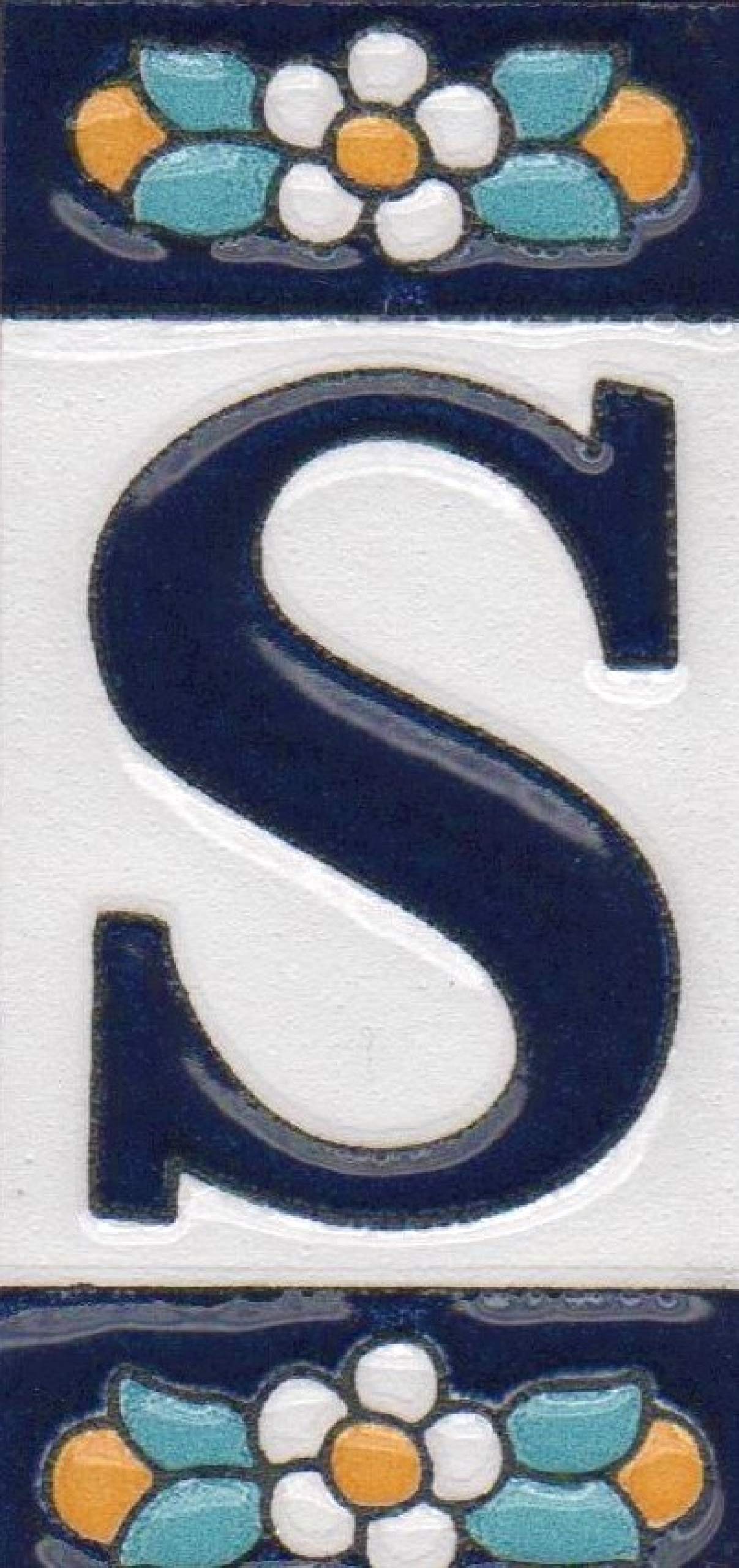 Ceramic House Tile Numbers & Letters, Blue Floral Design, 7.5cm x 3.5cm, 2 to 10 Frames