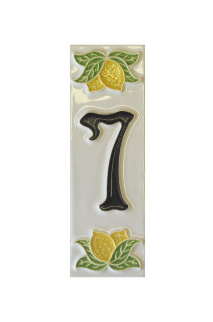 Italian hand-painted lemon ceramic house number tiles with black fonts 10 x 3.3 cm