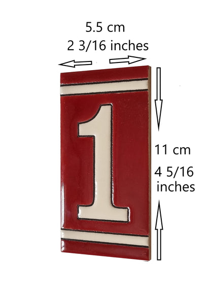 Hand-Painted French Designed Red Number Tiles 4.3' x 2.2' 11 x 5.5cm & Optional Metal Frames