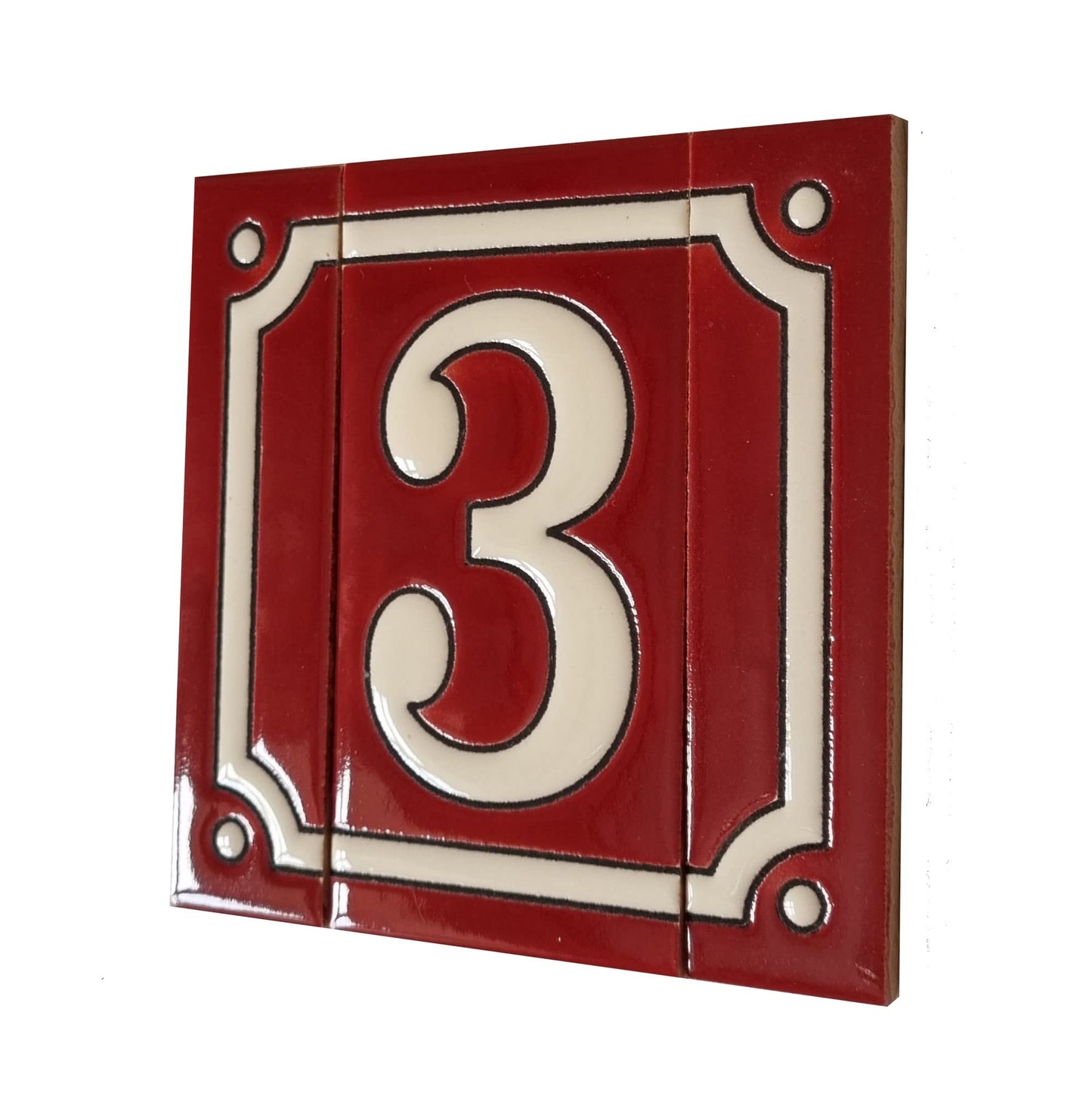 Hand-Painted French Designed Red Number Tiles 4.3' x 2.2' 11 x 5.5cm & Optional Metal Frames