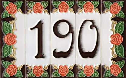 Italian Handmade Orange Ceramic Rose House Numbers Tiles 10 x 3.3cm | 3 to 6 Tile Frames