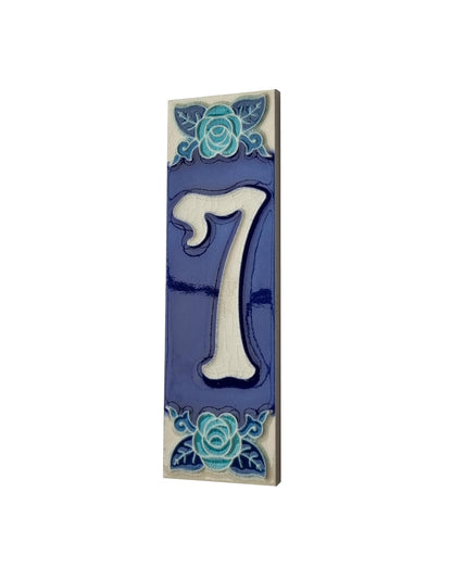Italian Hand-painted Glow Dark Blue Rose Ceramic House Number Tiles 15 x 4.8 cm