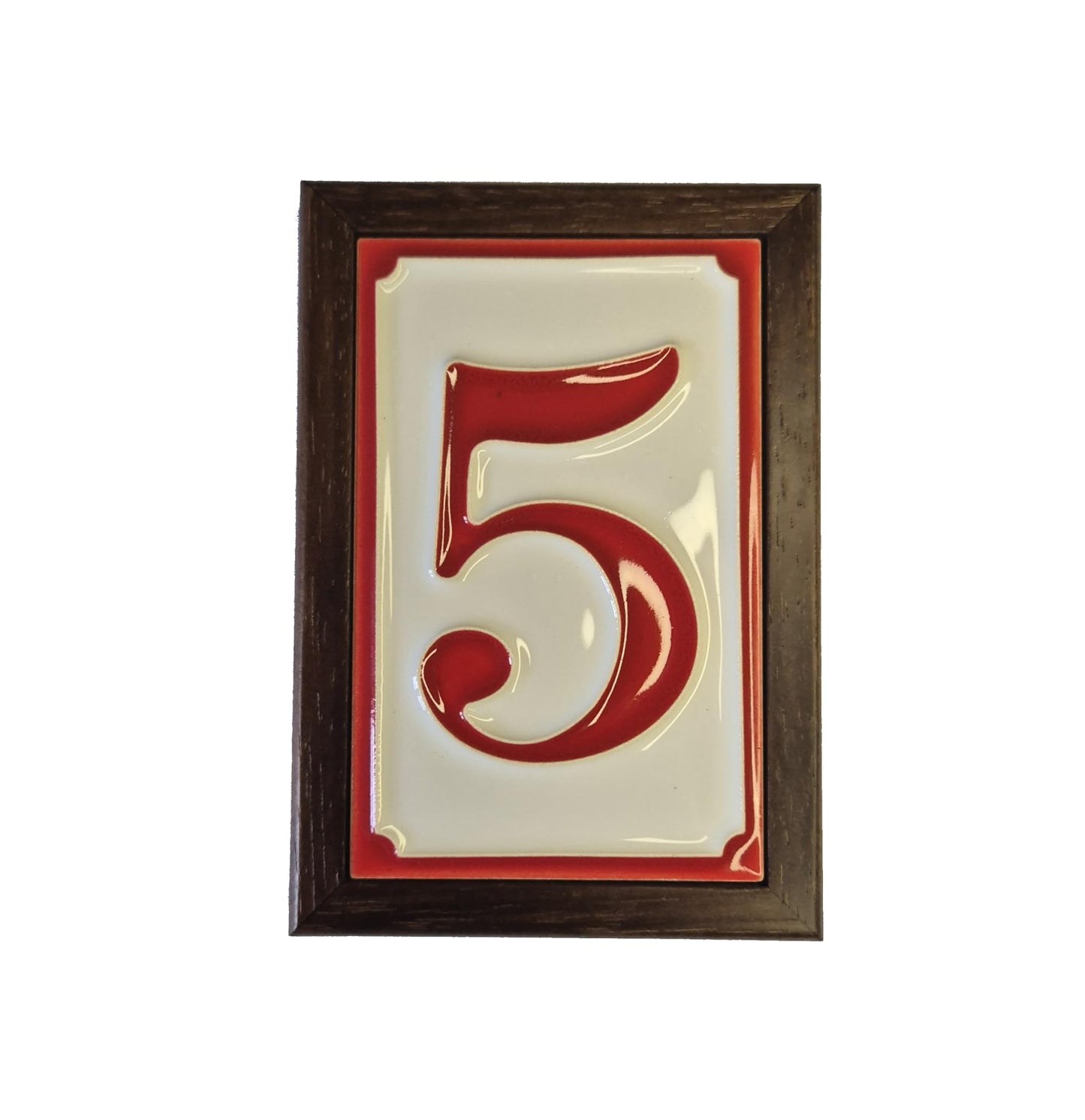 Italian hand-painted red ceramic house number tiles 11 x 7cm optional hardwood frames