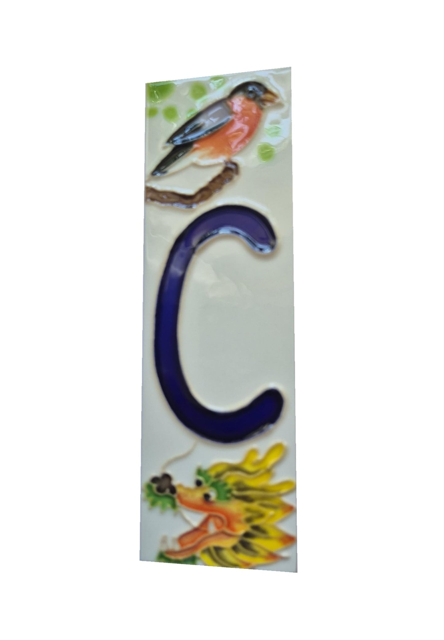 Hand-painted Oriental-themed ceramic house numbers tiles 15 x 4.8 cm