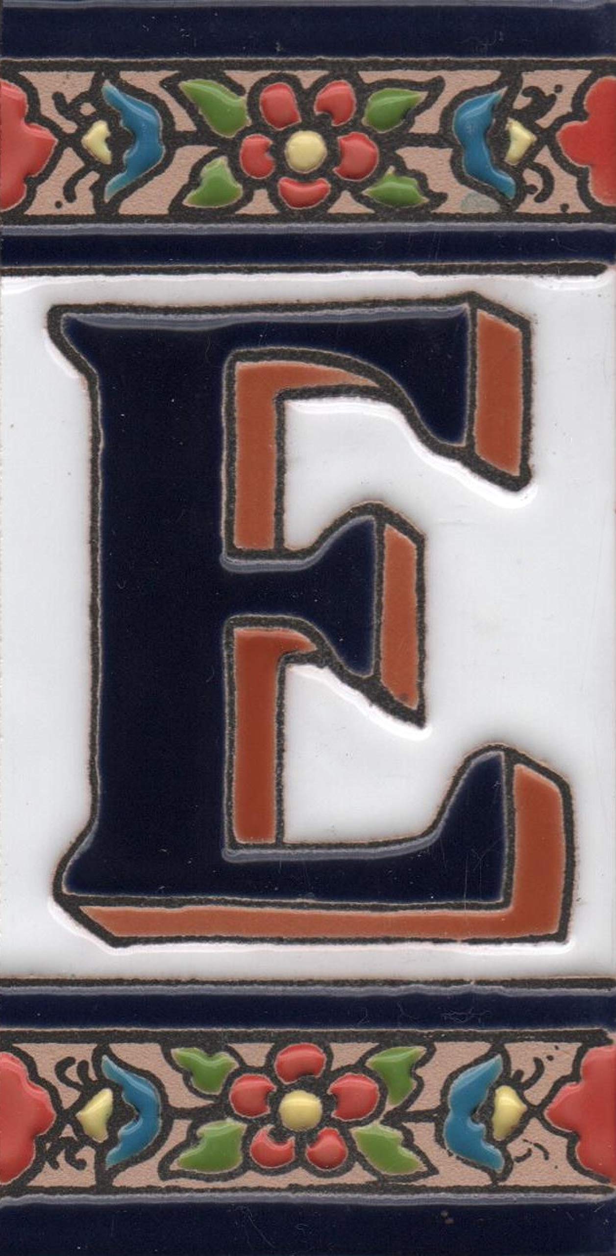 Hand-painted Ceramic Numbers & Letters Tiles Red Blue & Green Floral 11 x 5.5cm 2 to 7 Tile Frames