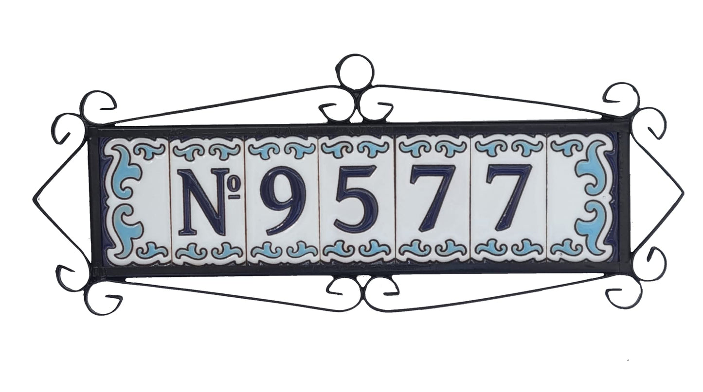 Blue & White Mini-house Ceramic Number Tiles 7.5 x 3.7cm | Optional frames | MD-04