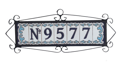 Blue & White Mini-house Ceramic Number Tiles 7.5 x 3.7cm | Optional frames | MD-04